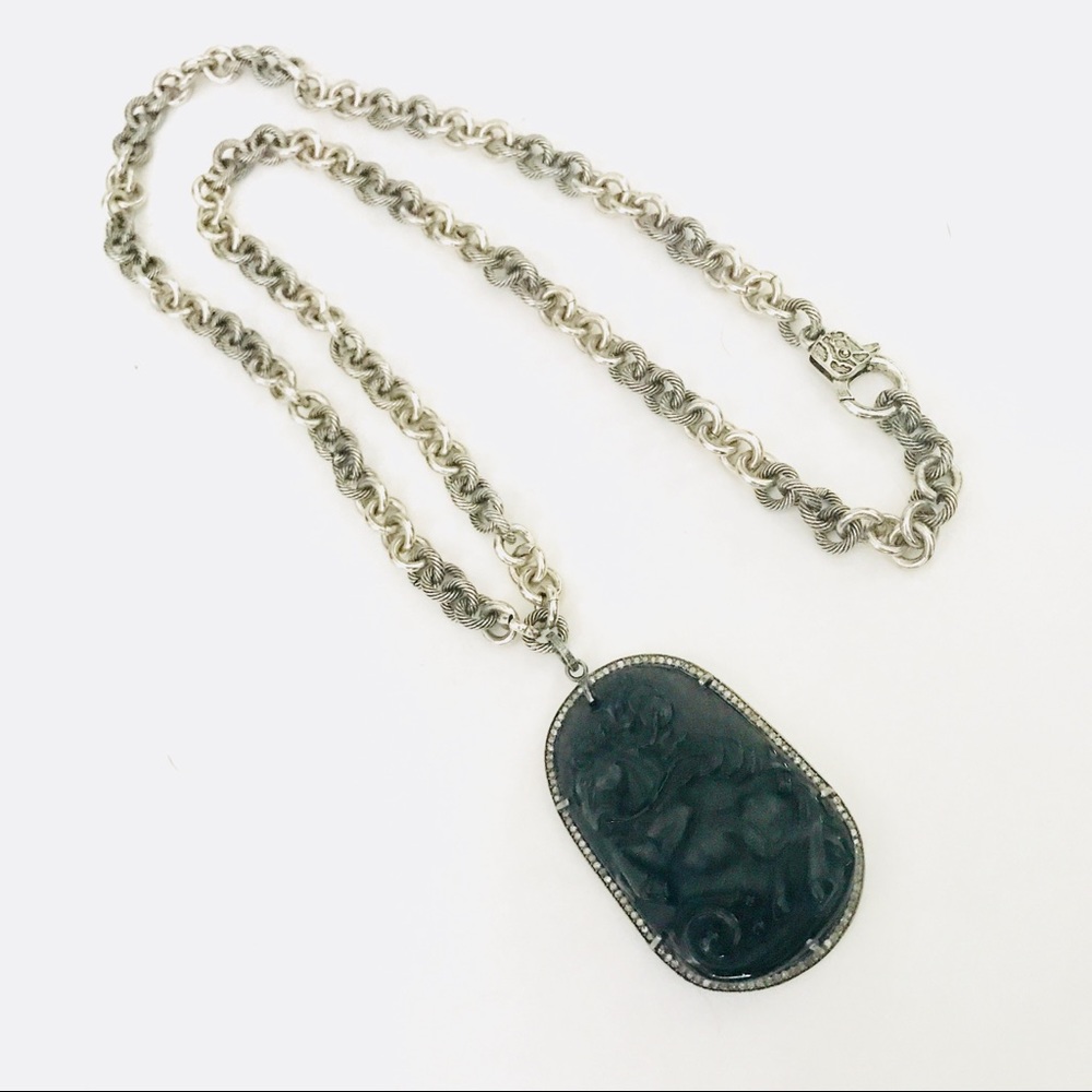 Carved Black Onyx Diamond Pendant